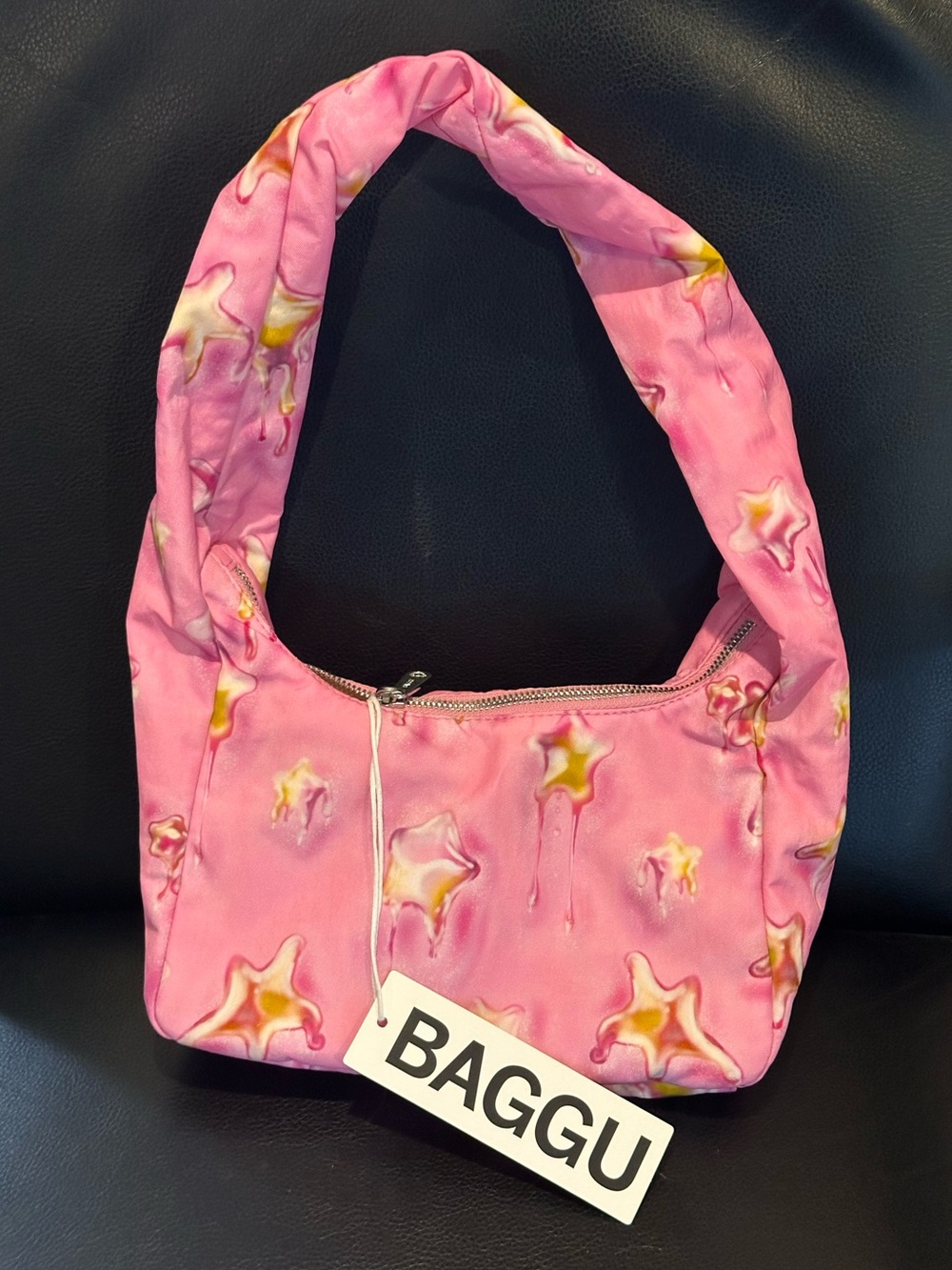New! BAGGU / SMALL NYLON MERINGUE BAG in “dancing star” pink, new with tag